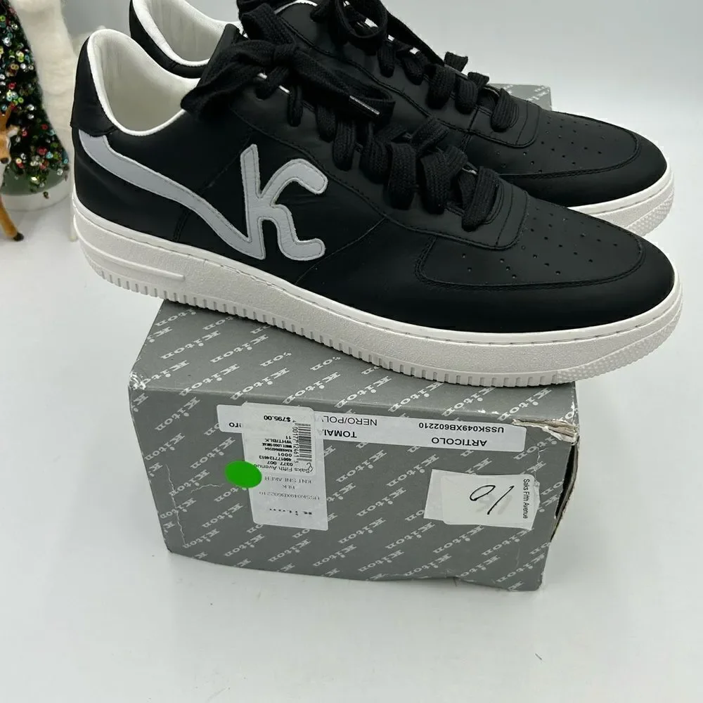 Men’s Kiton KNT black leather sneakers size 11 maiden in Italy